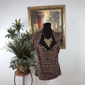 Lea & Nicole Women’s Blouse Large Cap Sleeve Geometric Cowl Neck Stretch Top